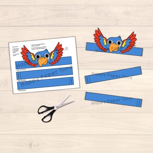 parrot paper crown headband printable bird craft activity for kids