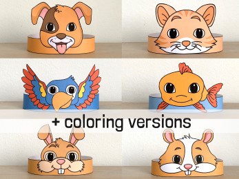 Pets animals paper crowns coloring costume craft printable headbands template for kids