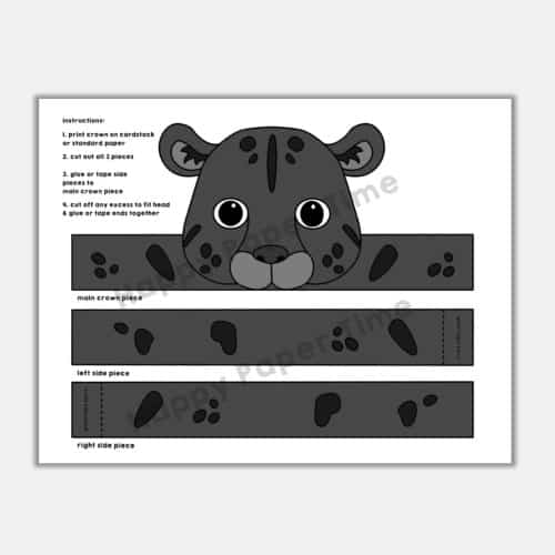 black jaguar panther paper crown headband printable jungle cat wild animal craft activity for kids
