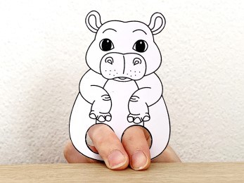 hippo finger puppet template printable African animal coloring craft activity for kids