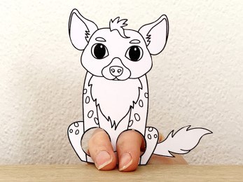 hyena finger puppet template printable African animal coloring craft activity for kids
