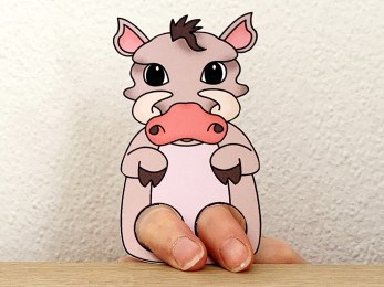 warthog finger puppet template printable African animal craft activity for kids