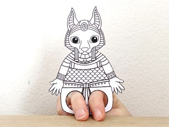 Anubis finger puppet template printable ancient Egypt coloring craft activity for kids