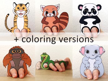 Asian animals finger puppet template printable jungle animal coloring craft activity for kids