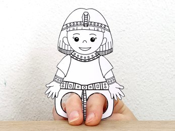 Cleopatra finger puppet template printable ancient Egypt coloring craft activity for kids