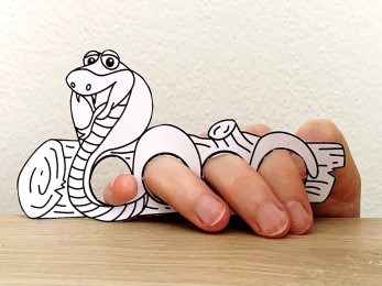 cobra snake finger puppet template printable Asian animal reptile coloring craft activity for kids