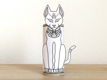 Egyptian cat ancient Egypt toilet paper roll printable coloring craft activity for kids