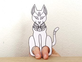 Egyptian cat finger puppet template printable ancient Egypt coloring craft activity for kids
