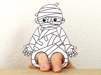 mummy finger puppet template printable ancient Egypt coloring craft activity for kids