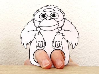 orangutan finger puppet template printable Asian animal coloring craft activity for kids