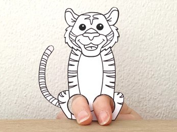 tiger finger puppet template printable Asian animal coloring craft activity for kids