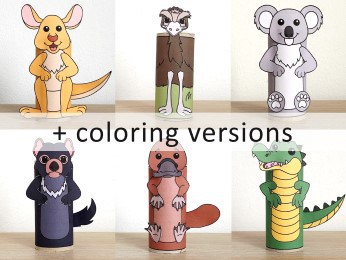 Australian animals toilet paper roll craft printable coloring decoration template for kids