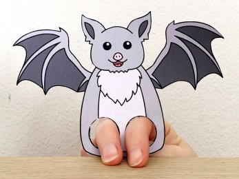 bat finger puppet template printable Halloween craft activity for kids