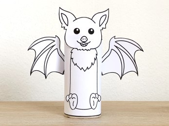 bat toilet paper roll craft Halloween spooky day printable coloring decoration template for kids