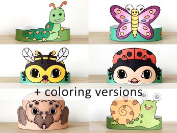 bug insect paper crown printable coloring craft activity for kids