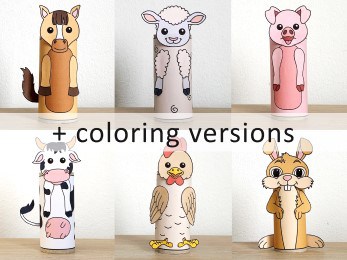 Farm animals toilet paper roll craft printable coloring decoration template for kids