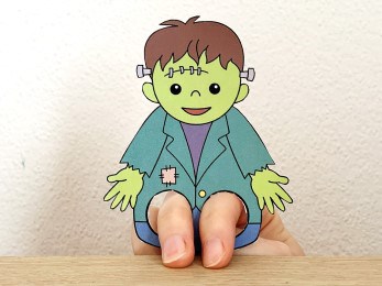 Frankenstein monster finger puppet template printable Halloween craft activity for kids