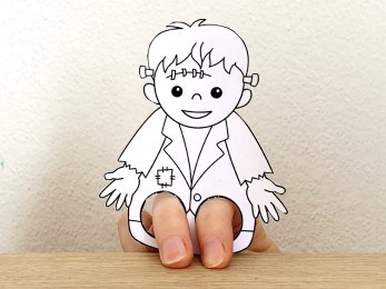 Frankenstein monster finger puppet template printable Halloween coloring craft activity for kids