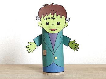 Frankenstein toilet paper roll craft Halloween spooky day printable decoration template for kids