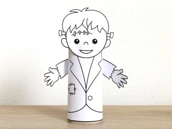 Frankenstein monster toilet paper roll craft Halloween spooky day printable coloring decoration template for kids