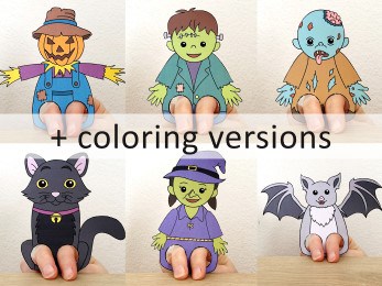 Halloween finger puppet template printable coloring craft activity for kids