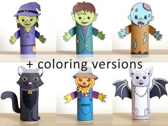 Halloween spooky day toilet paper roll craft printable coloring decoration template for kids