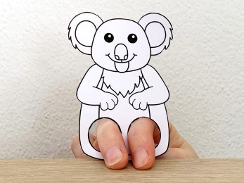koala finger puppet template printable Australian animal coloring craft activity for kids