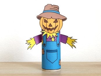 scarecrow toilet paper roll craft Halloween spooky day printable decoration template for kids