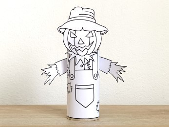 scarecrow toilet paper roll craft Halloween spooky day printable coloring decoration template for kids
