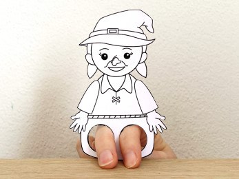 witch finger puppet template printable Halloween coloring craft activity for kids