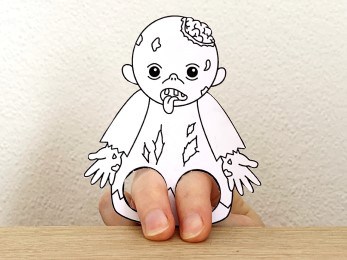zombie finger puppet template printable Halloween coloring craft activity for kids