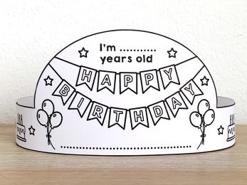 Birthday cupcake crown coloring print - Kid craft Happy Paper Time