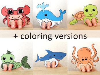 ocean animals finger puppet template printable coloring craft activity for kids