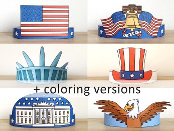 American symbols crowns printable President's Day 4th of July America patriotic template paper craft for kids