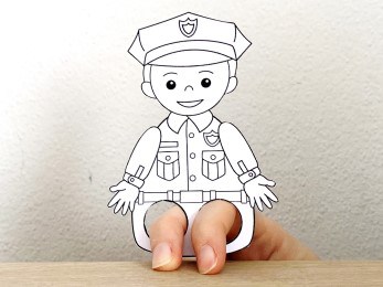 police officer finger puppet template printable career day coloring craft activity for kids