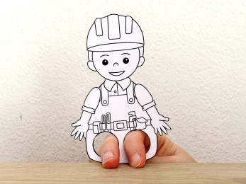construction worker builder finger puppet template printable career day coloring craft activity for kids