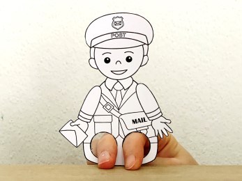 postman letterman finger puppet template printable career day coloring craft activity for kids