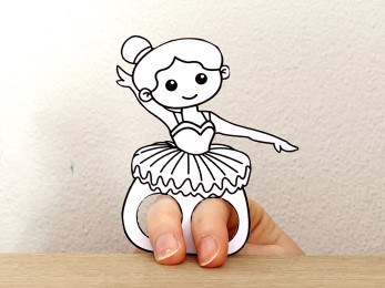 Ballet dancer finger puppet printable paper coloring craft for kids