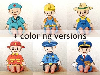 Community helpers puppet template printable career day craft activity for kids