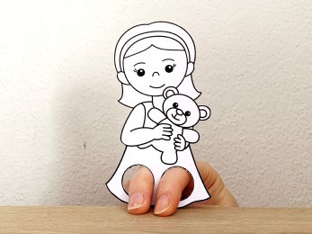 Little girl finger puppet printable paper craft coloring for kids