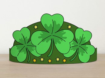 Shamrock clovers paper crown printable St. Patrick's Day template paper craft for kids March