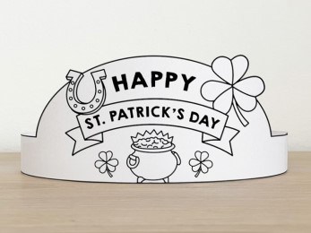 St. Patrick's Day paper crown printable template paper coloring craft for kids March
