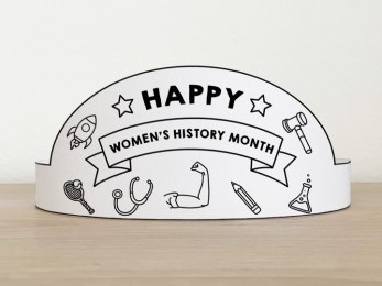 Women's History Month paper crown printable template paper coloring craft for kids March