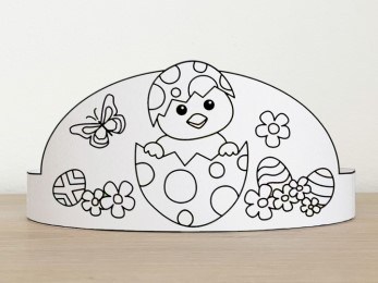 Easter chick eggs paper crown printable coloring craft Spring Easter for kids