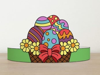 Easter basket eggs paper crown printable craft Spring Easter for kids