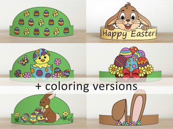 Easter paper crown printable coloring craft Spring Easter for kids