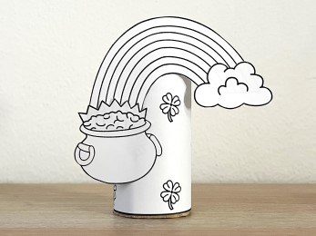 Pot of gold rainbow toilet paper printable coloring St. Patrick's Day craft for kids