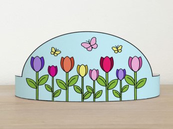 Tulip flowers paper crown printable craft Spring Easter for kids