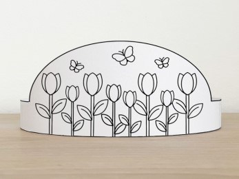 Tulip flowers paper crown printable coloring craft Spring Easter for kids