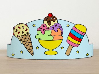 Ice cream crown printable template paper costume summer craft for kids